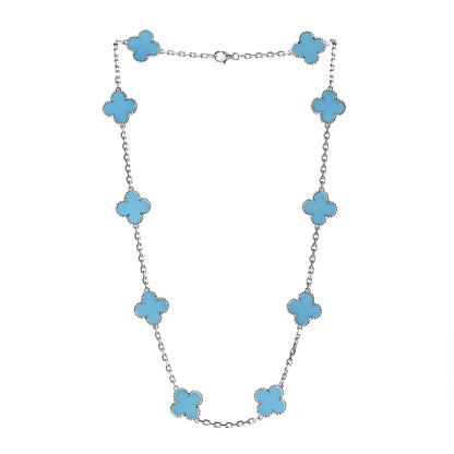 Van Cleef & Arpels 18K White Gold Turquoise 10 Motifs Vintage Alhambra Necklace 3 of 9