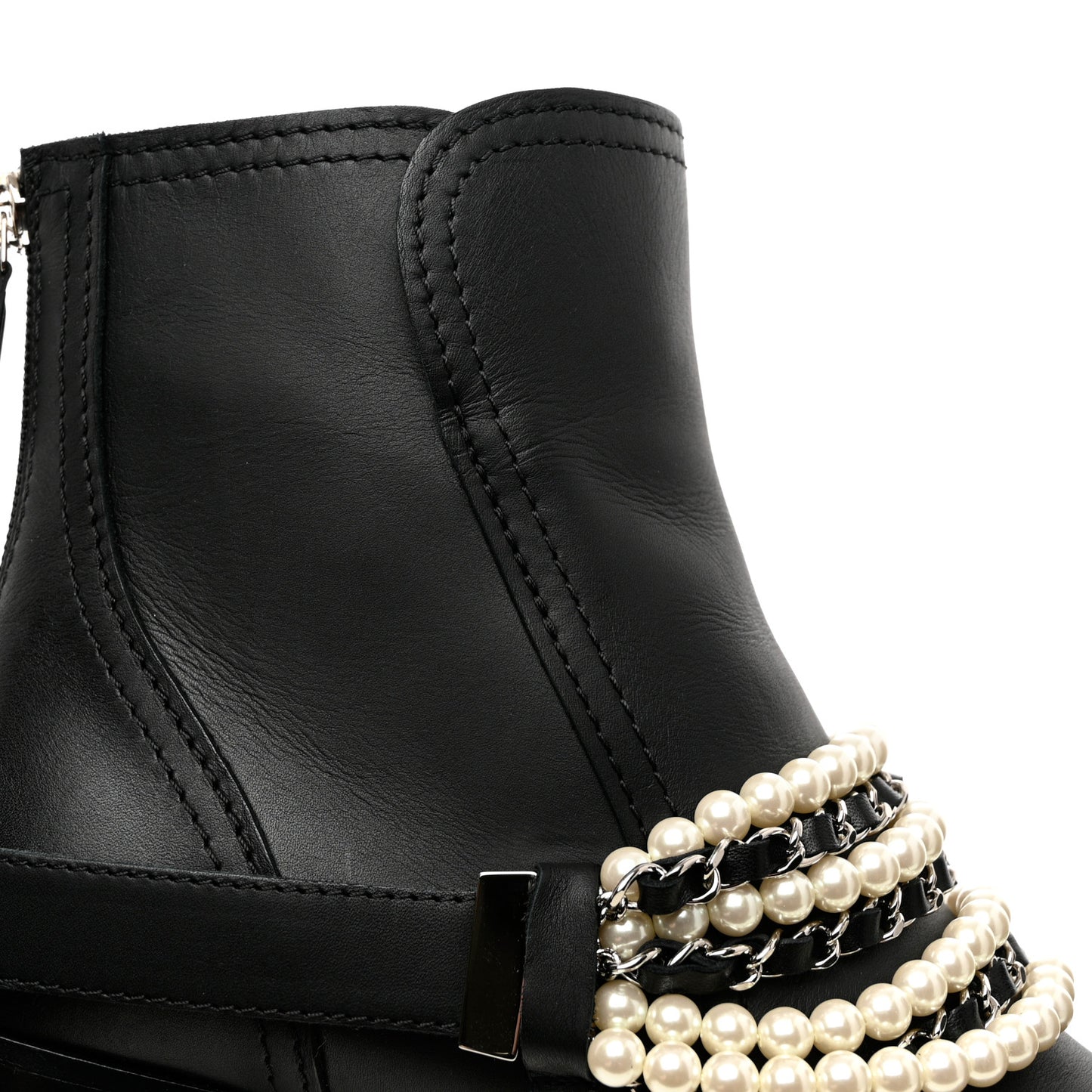 Calfskin Pearl Cap Toe Short Boots 40 Black