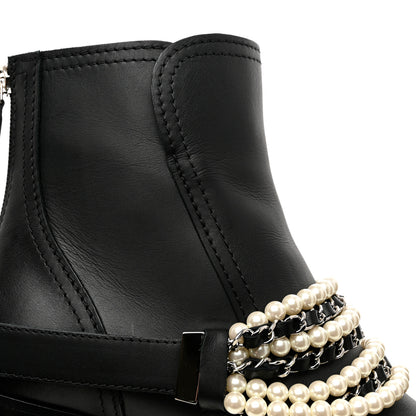 Chanel Calfskin Pearl Cap Toe Short Boots 40 Black 9 of 11