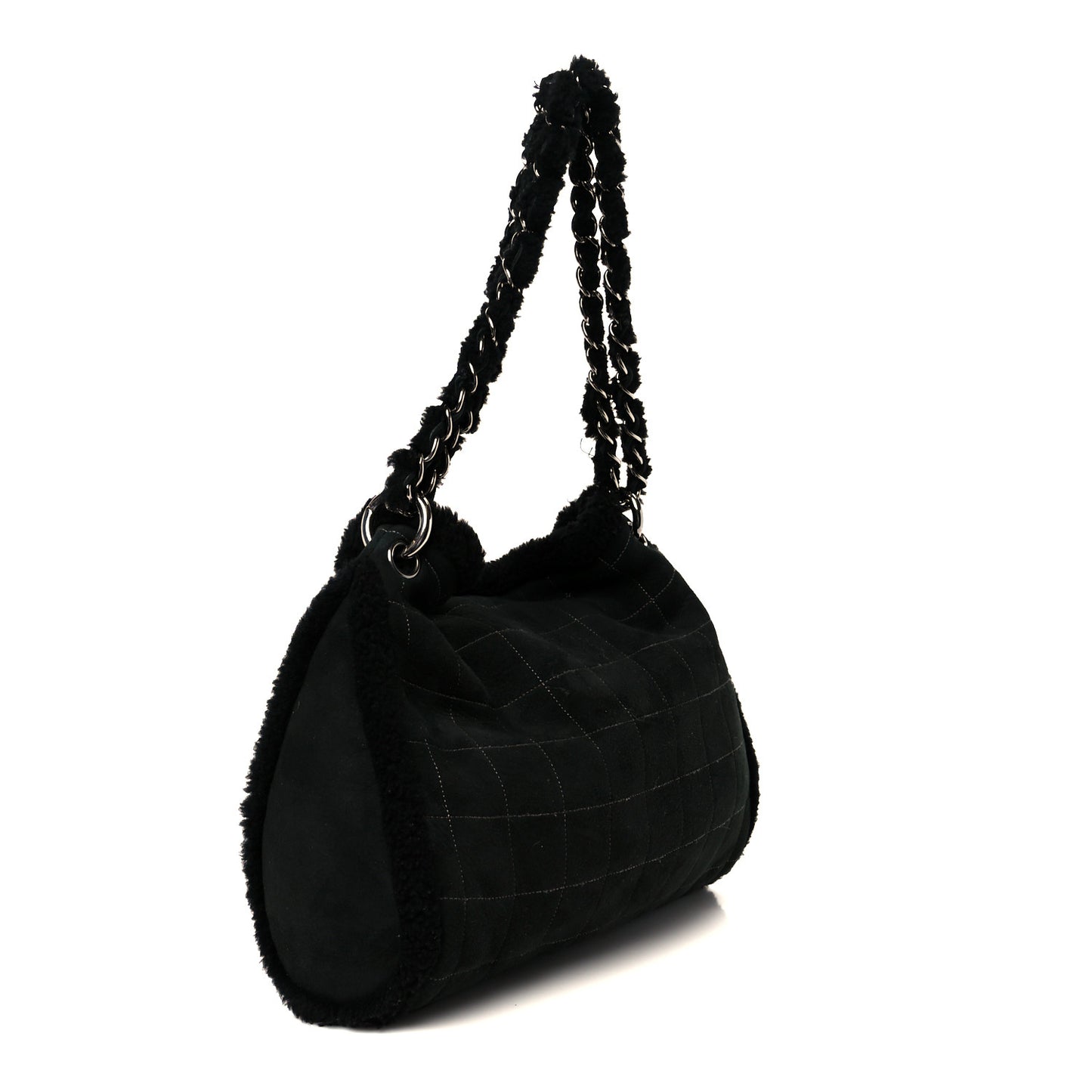 Shearling Suede Stitched CC Tote Black