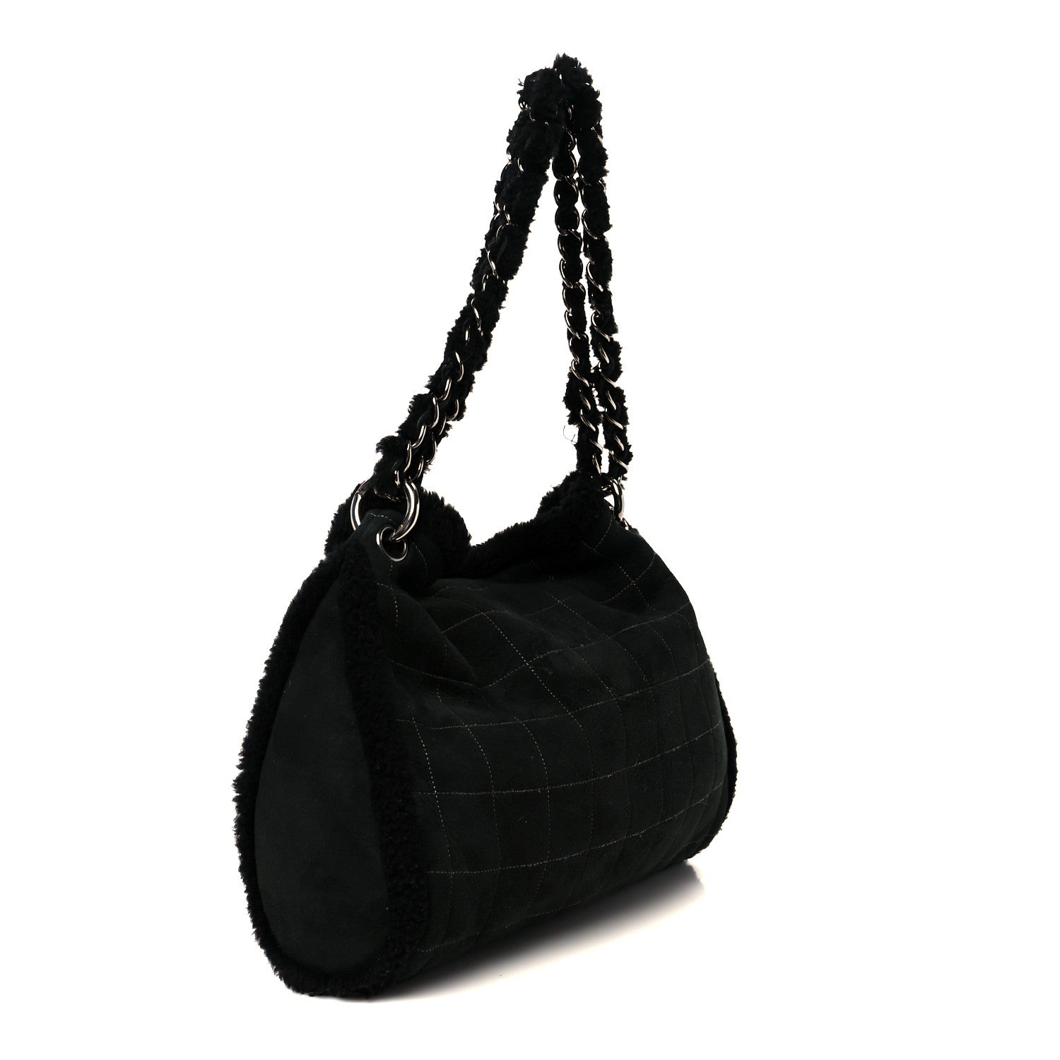 Chanel Shearling Suede Stitched CC Tote Black 4 of 12