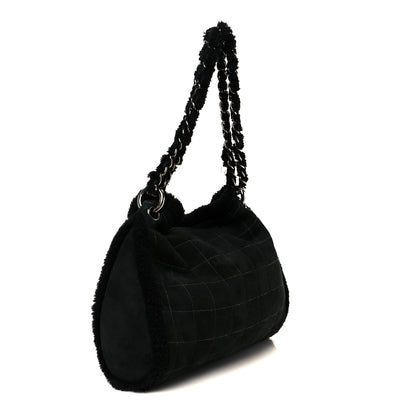 Chanel Shearling Suede Stitched CC Tote Black 4 of 12