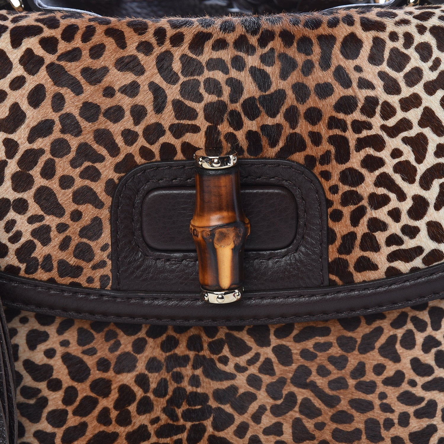 Gucci Pony Hair Jaguar Print Large New Bamboo Top Handle Bag 9 of 11