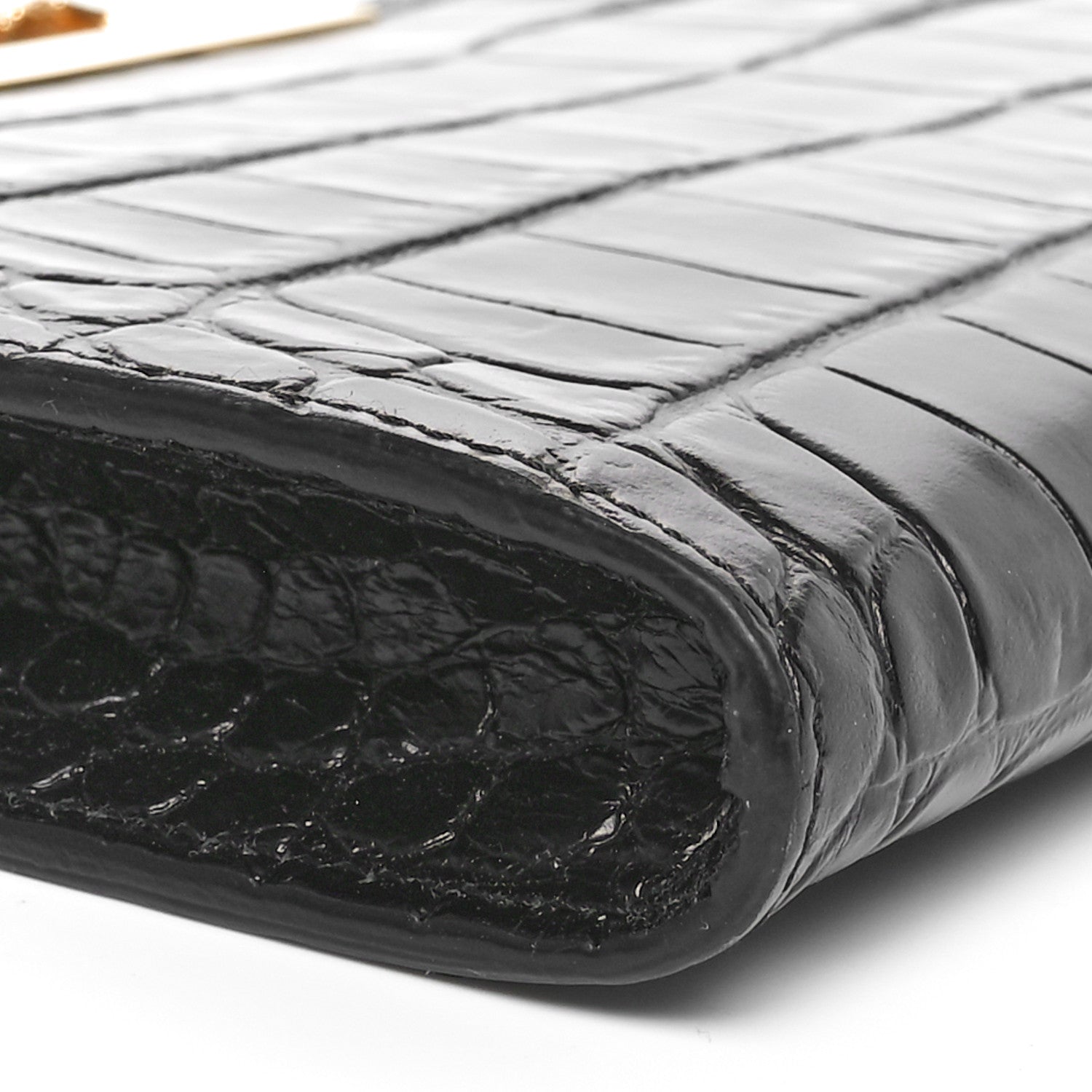 Alexander McQueen Calfskin Crocodile Embossed Knuckle Flat Clutch Black Gold 9 of 10