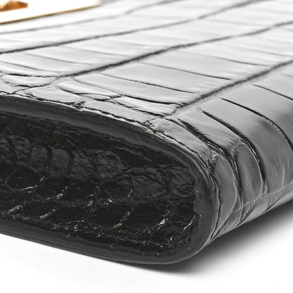 Alexander McQueen Calfskin Crocodile Embossed Knuckle Flat Clutch Black Gold 9 of 10
