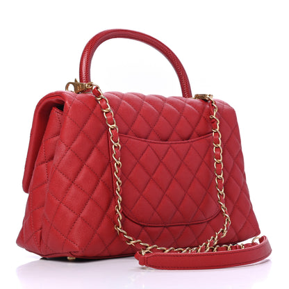 Chanel Caviar Lizard Embossed Quilted Small Coco Handle Flap Red 2 of 6