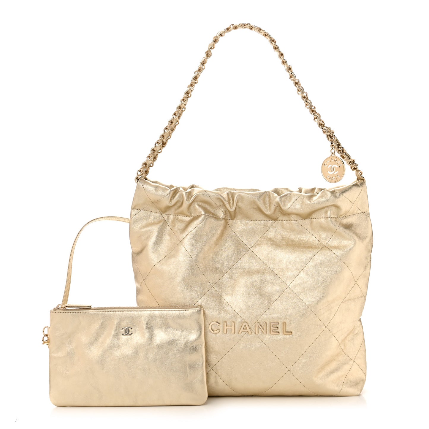 Metallic Calfskin Quilted Small Chanel 22 Light Gold