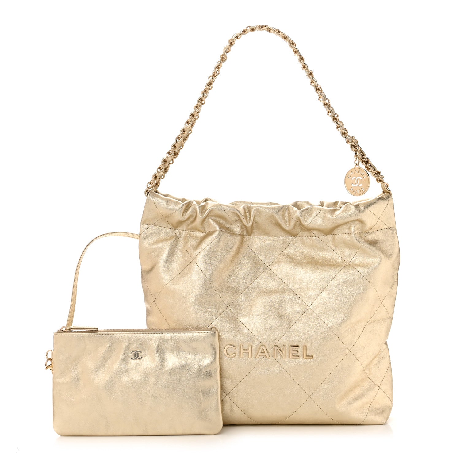 Chanel Metallic Calfskin Quilted Small Chanel 22 Light Gold 1 of 12