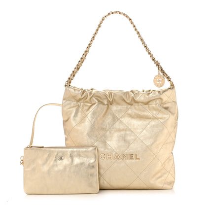 Chanel Metallic Calfskin Quilted Small Chanel 22 Light Gold 1 of 12