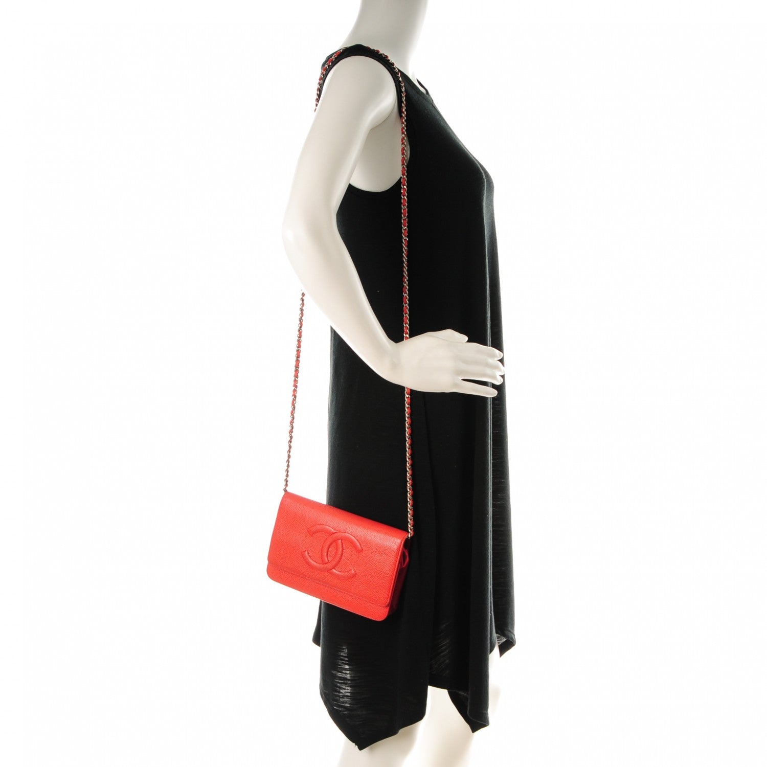 Chanel Caviar Timeless CC Wallet On Chain WOC Red 2 of 12