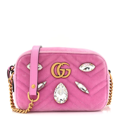 Gucci Velvet Matelasse Marquise Crystals Mini GG Marmont Chain Shoulder Bag Malva 1 of 10