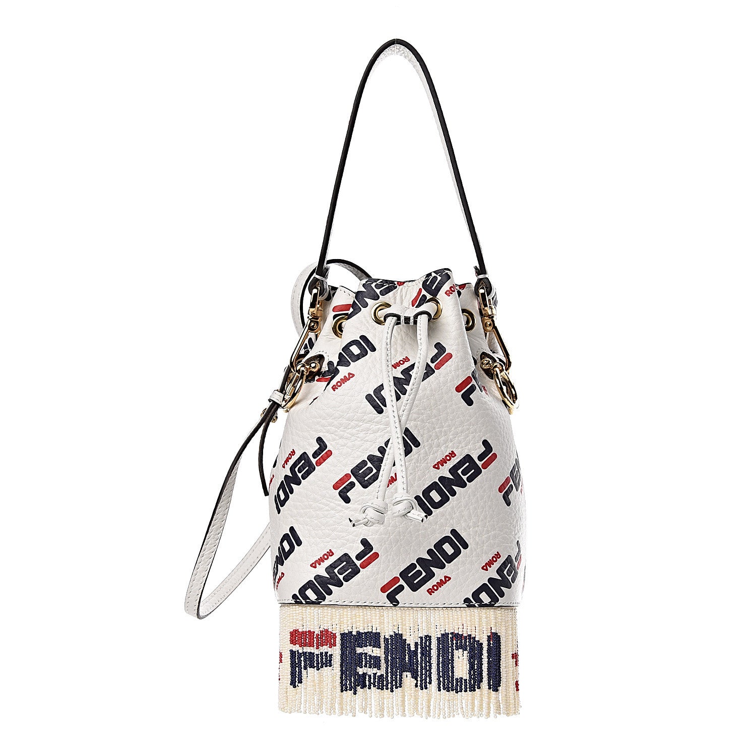 Fendi X FILA Calfskin F is Fendi Mania Fringe Mini Mon Tresor Bucket Bag White 1 of 10
