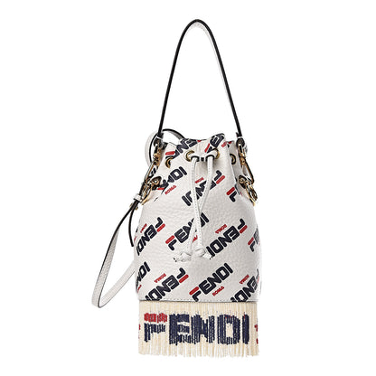 Fendi X FILA Calfskin F is Fendi Mania Fringe Mini Mon Tresor Bucket Bag White 1 of 10