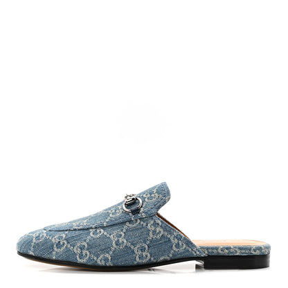 Gucci New Denim GG Malaga Kid Womens Princetown Slippers 36.5 Light Blue Royale 1 of 9