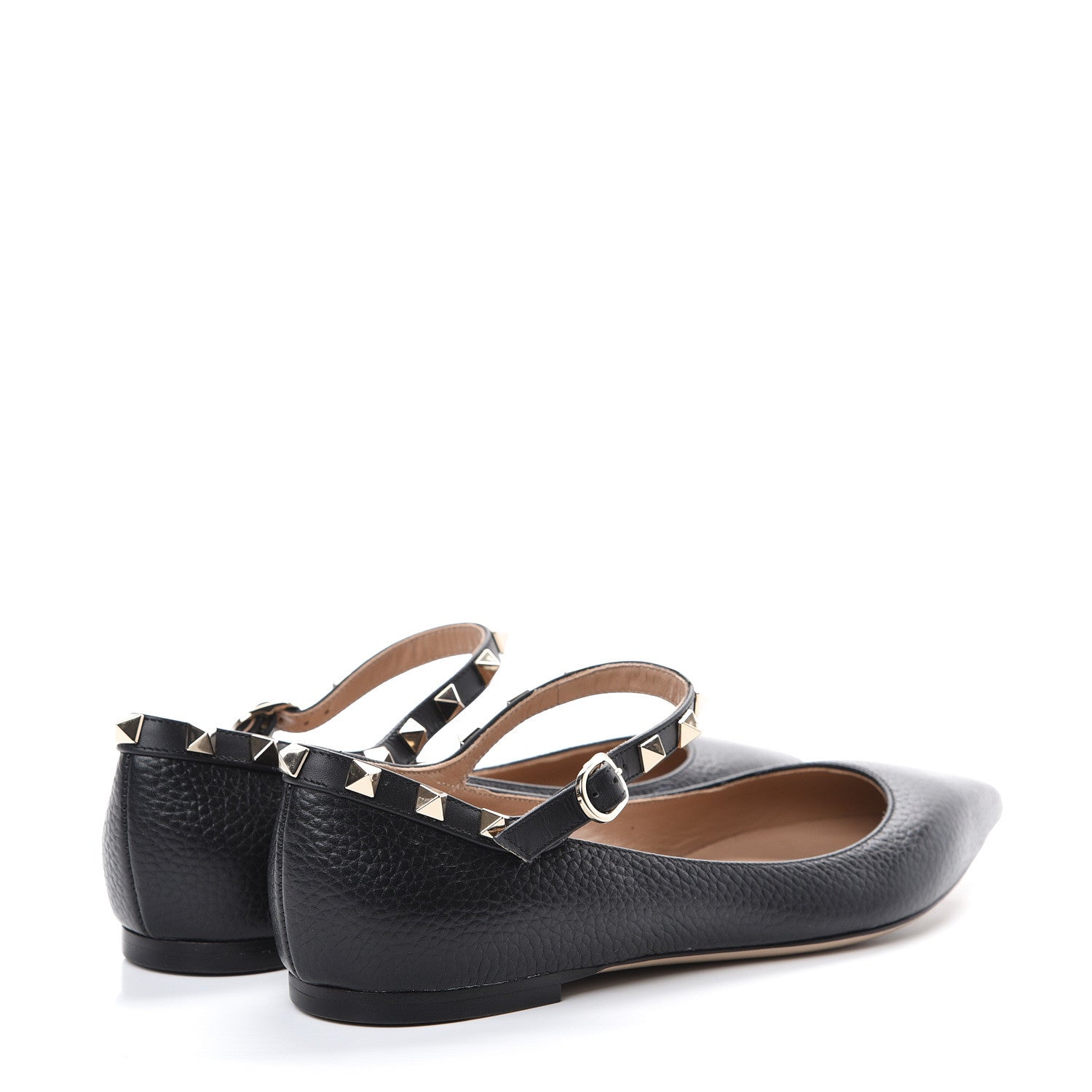 Valentino Garavani Pebbled Calfskin Rockstud Ankle Strap Ballerina Flats 36.5 Black 4 of 9