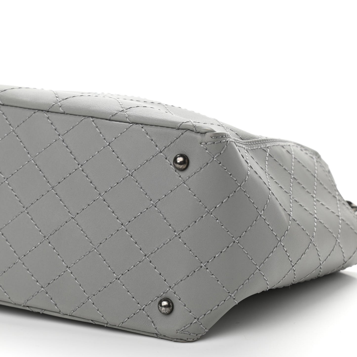 Grained Calfskin Small CC Pocket Tote Grey