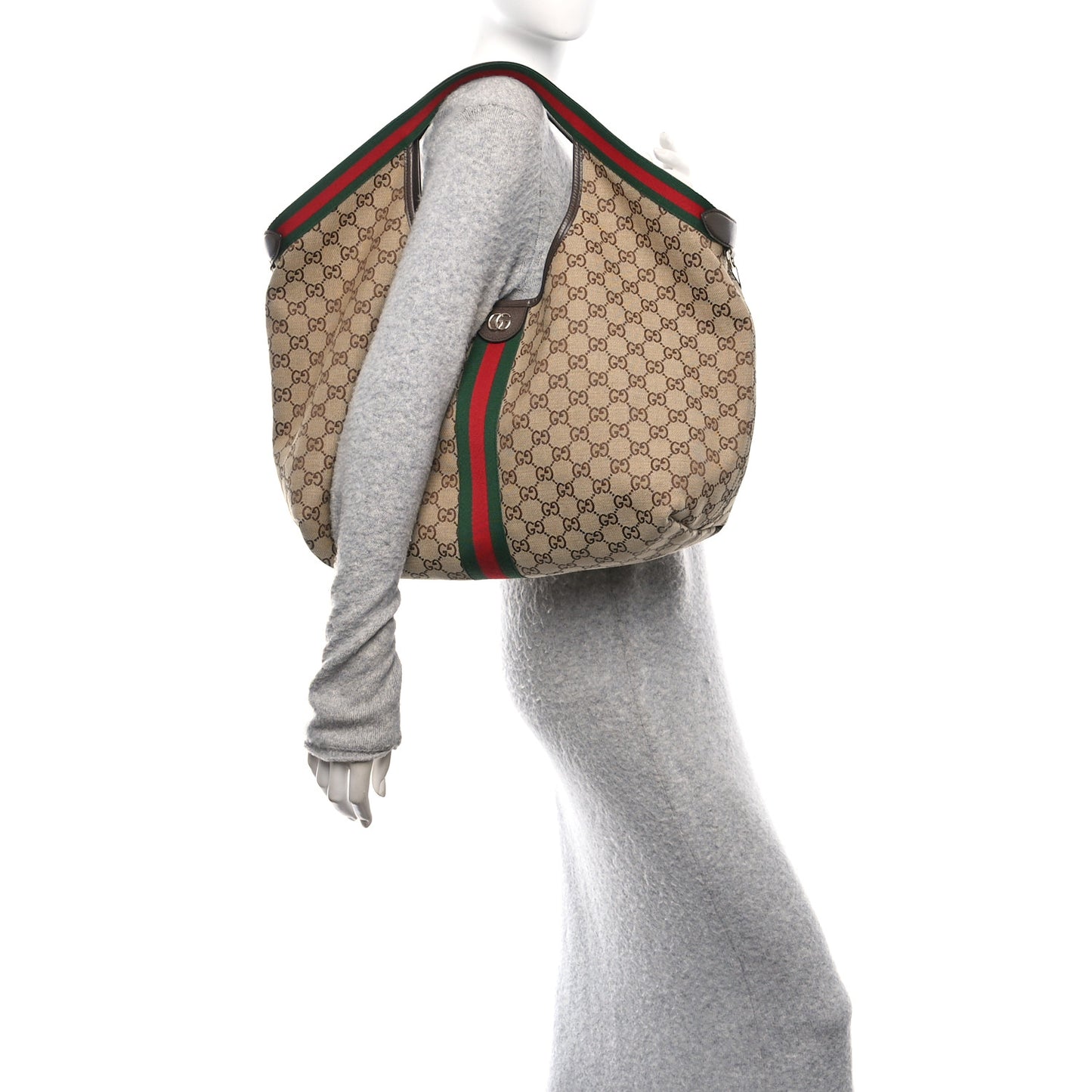 GG Monogram Web Large Giglio Tote Beige Brown