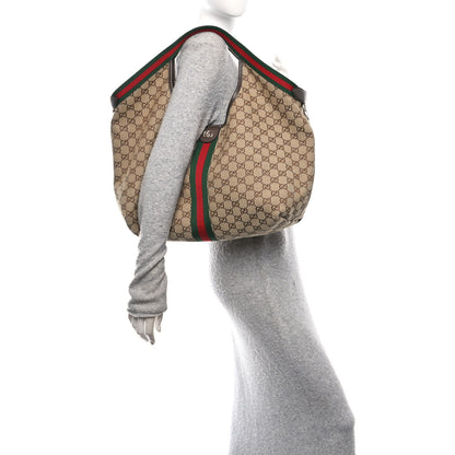 Gucci GG Monogram Web Large Giglio Tote Beige Brown 2 of 10