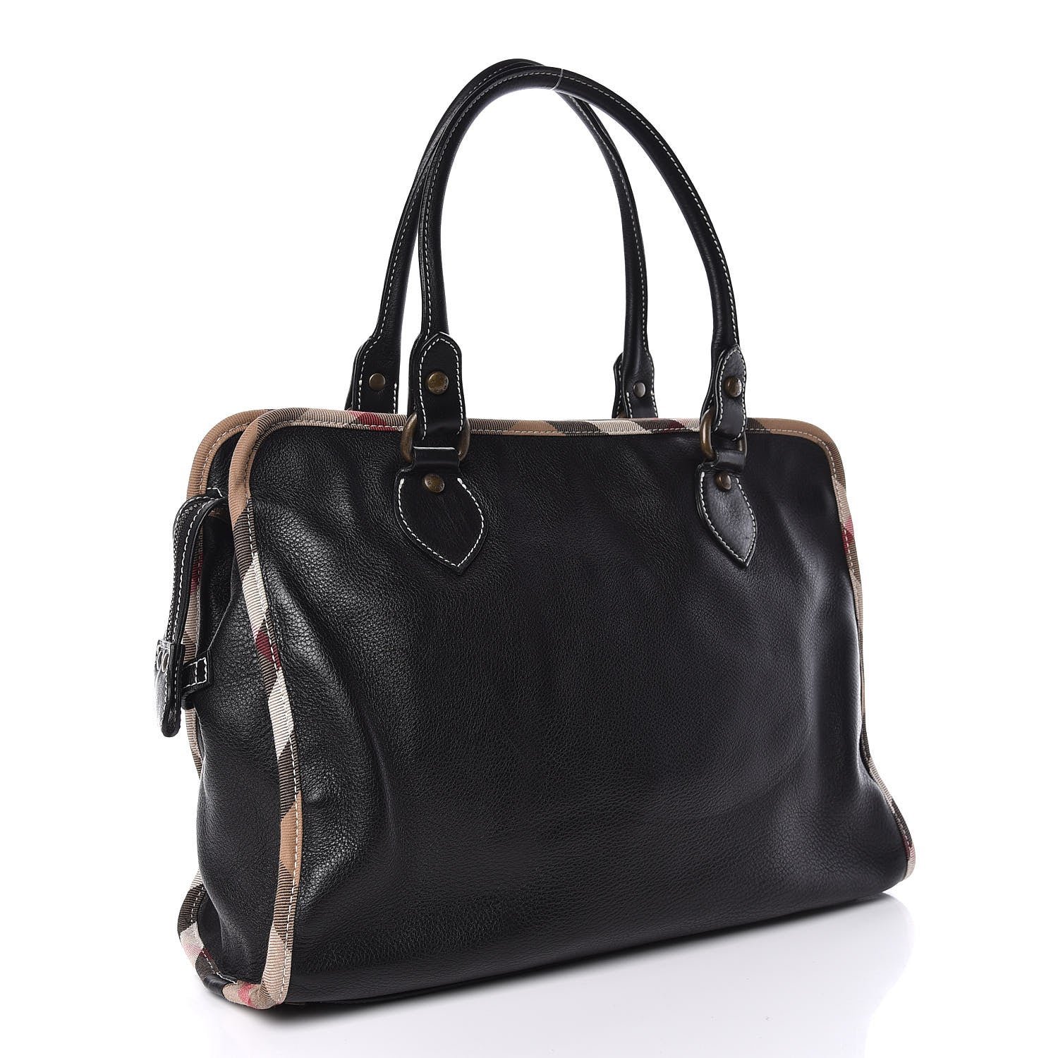 Burberry Grainy Calfskin Nova Check Tote Black 3 of 13