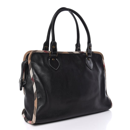 Burberry Grainy Calfskin Nova Check Tote Black 3 of 13