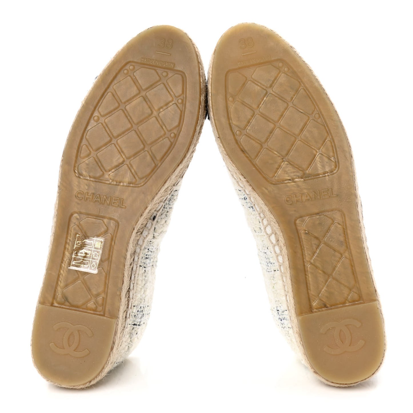 Tweed CC Espadrilles 38 Ecru White Blue Black