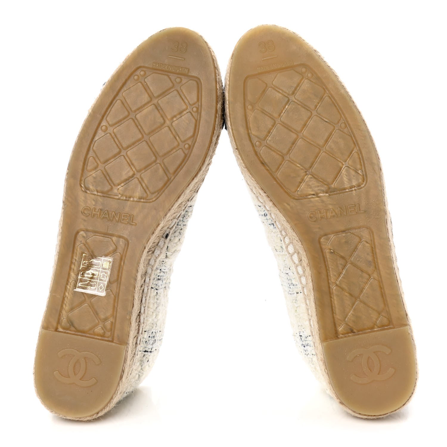 Chanel Tweed CC Espadrilles 38 Ecru White Blue Black 4 of 4