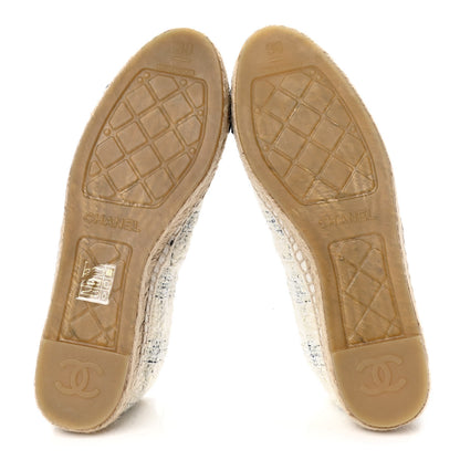 Chanel Tweed CC Espadrilles 38 Ecru White Blue Black 4 of 4