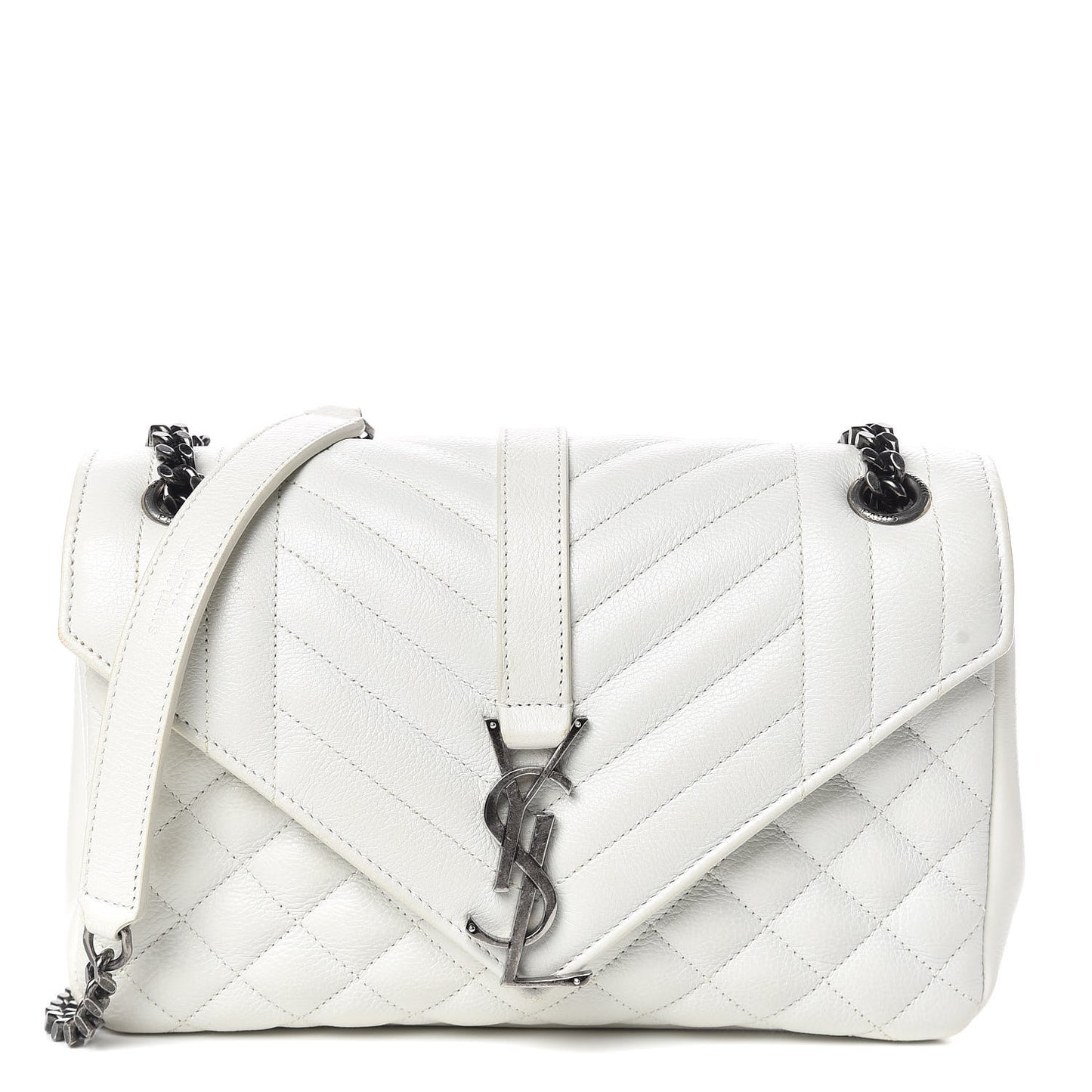 Sheepskin Tri-Quilt Monogram Medium College Bag Dove White