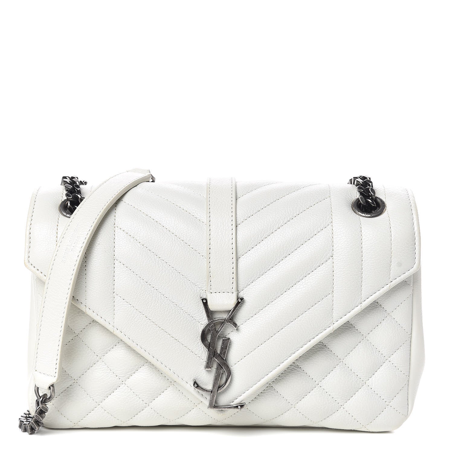 Saint Laurent Sheepskin Tri-Quilt Monogram Medium College Bag Dove White 1 of 14