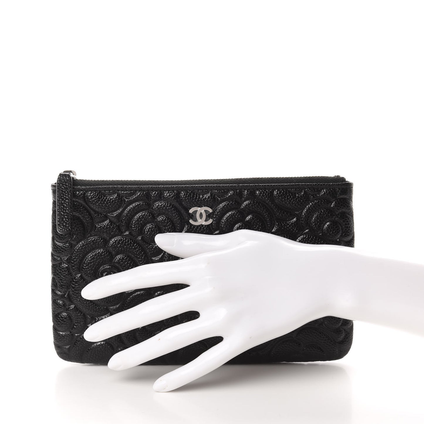 Caviar Camellia Embossed Cosmetic Pouch Black