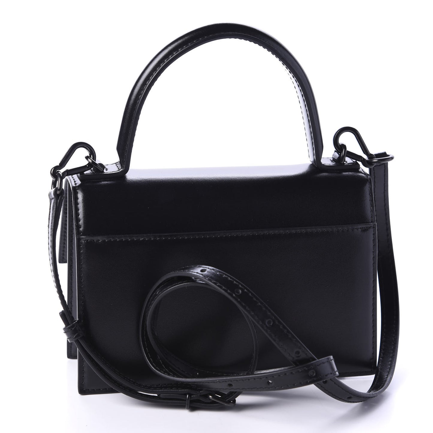 Box Calfskin Monochrome XS Sharp Top Handle Bag Black