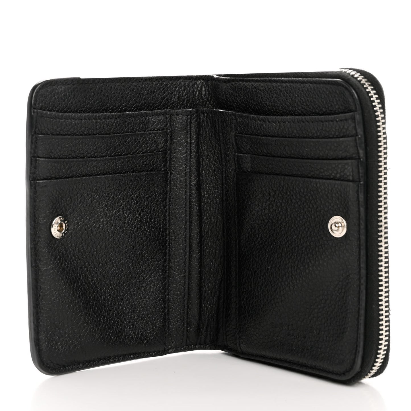 Grained Calfskin Rive Gauche Compact Zip Around Wallet Black
