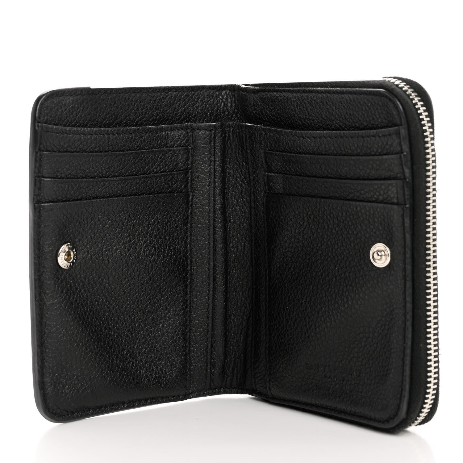 Saint Laurent Grained Calfskin Rive Gauche Compact Zip Around Wallet Black 5 of 11