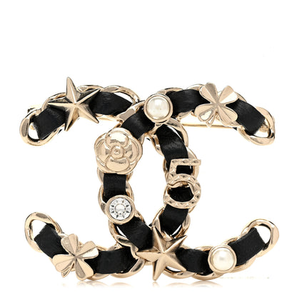 Chanel Lambskin Pearl Strass Sergeant Chanel Brooch Black Gold 1 of 4