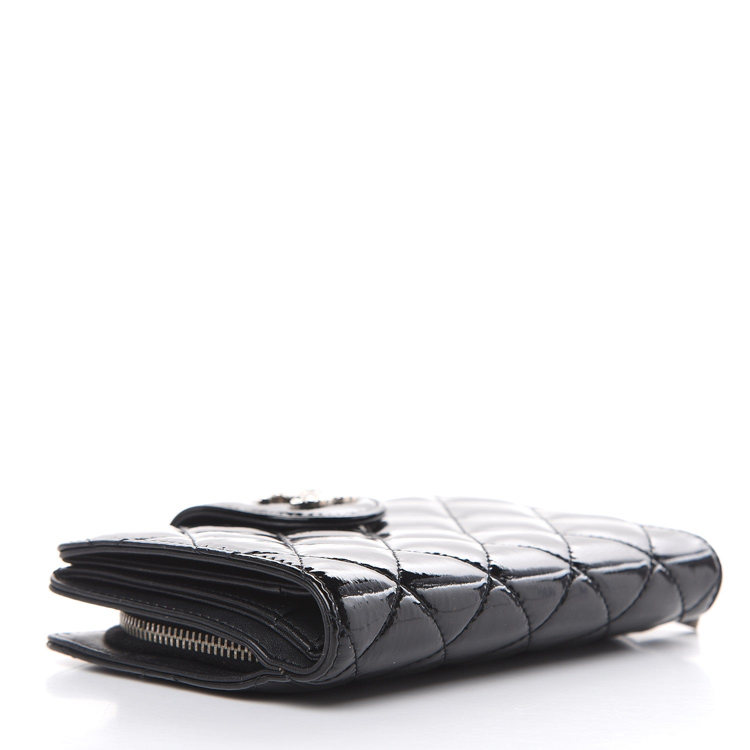 Chanel Patent Quilted Brilliant Zipped Pocket Wallet Black 4 of 11