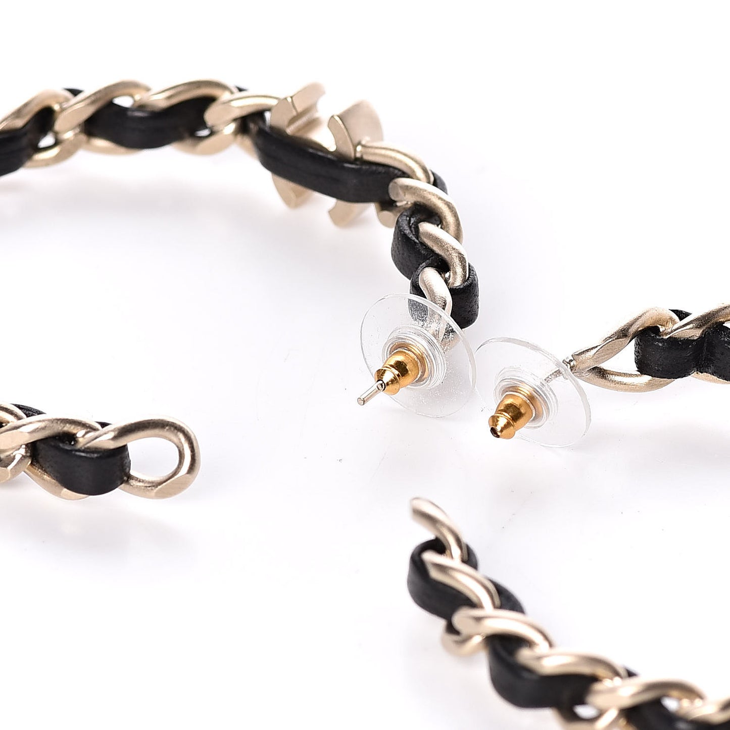 Lambskin Pearl More Is More CC Chain Hoop Earrings Gold Black