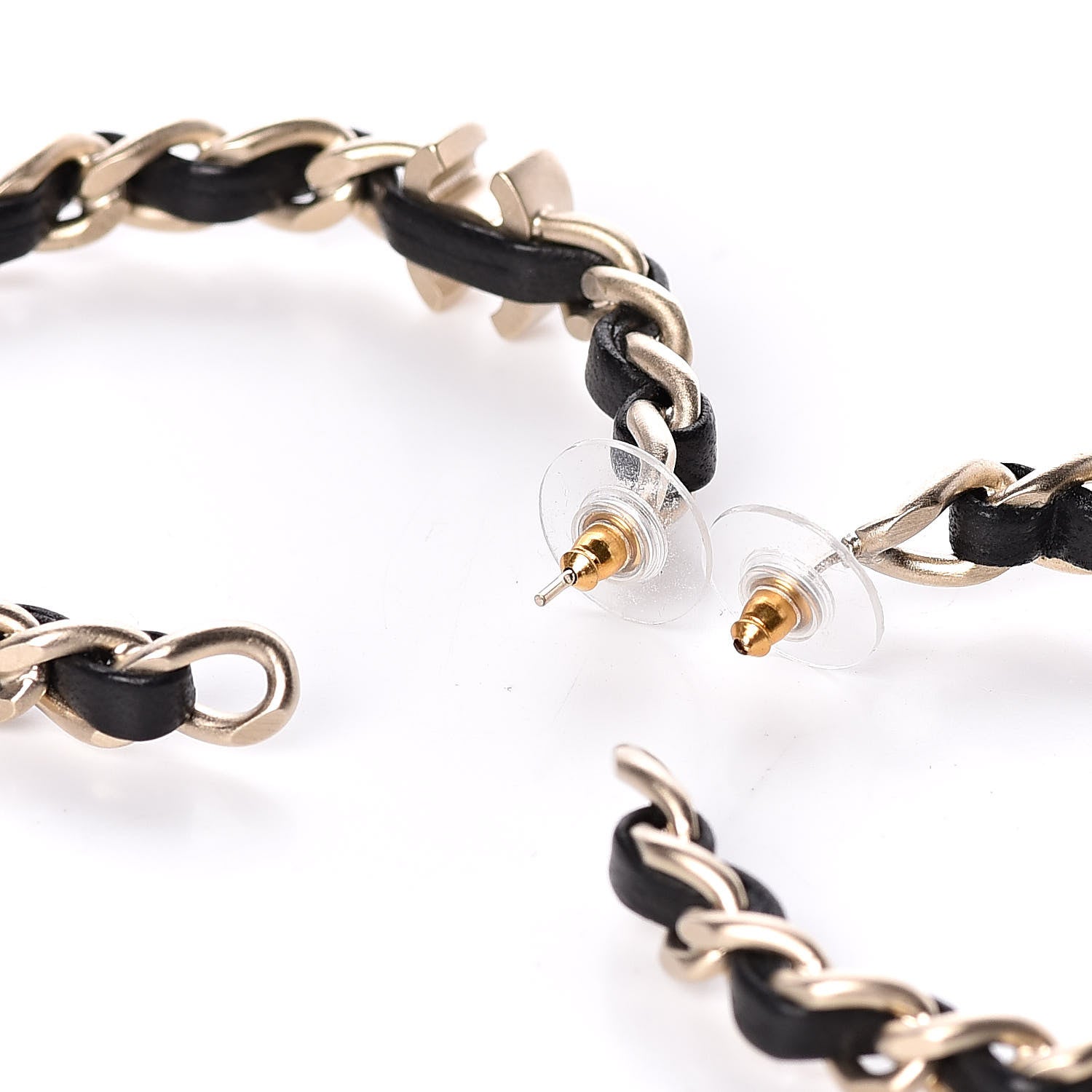 Chanel Lambskin Pearl More Is More CC Chain Hoop Earrings Gold Black 3 of 4