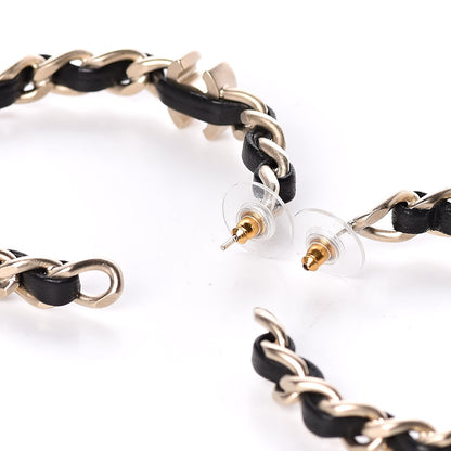 Chanel Lambskin Pearl More Is More CC Chain Hoop Earrings Gold Black 3 of 4