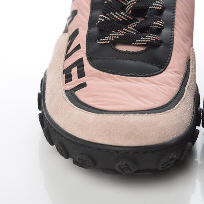 Chanel Nylon Calfskin Suede CC Womens Sneakers 37.5 Pink Black 9 of 11