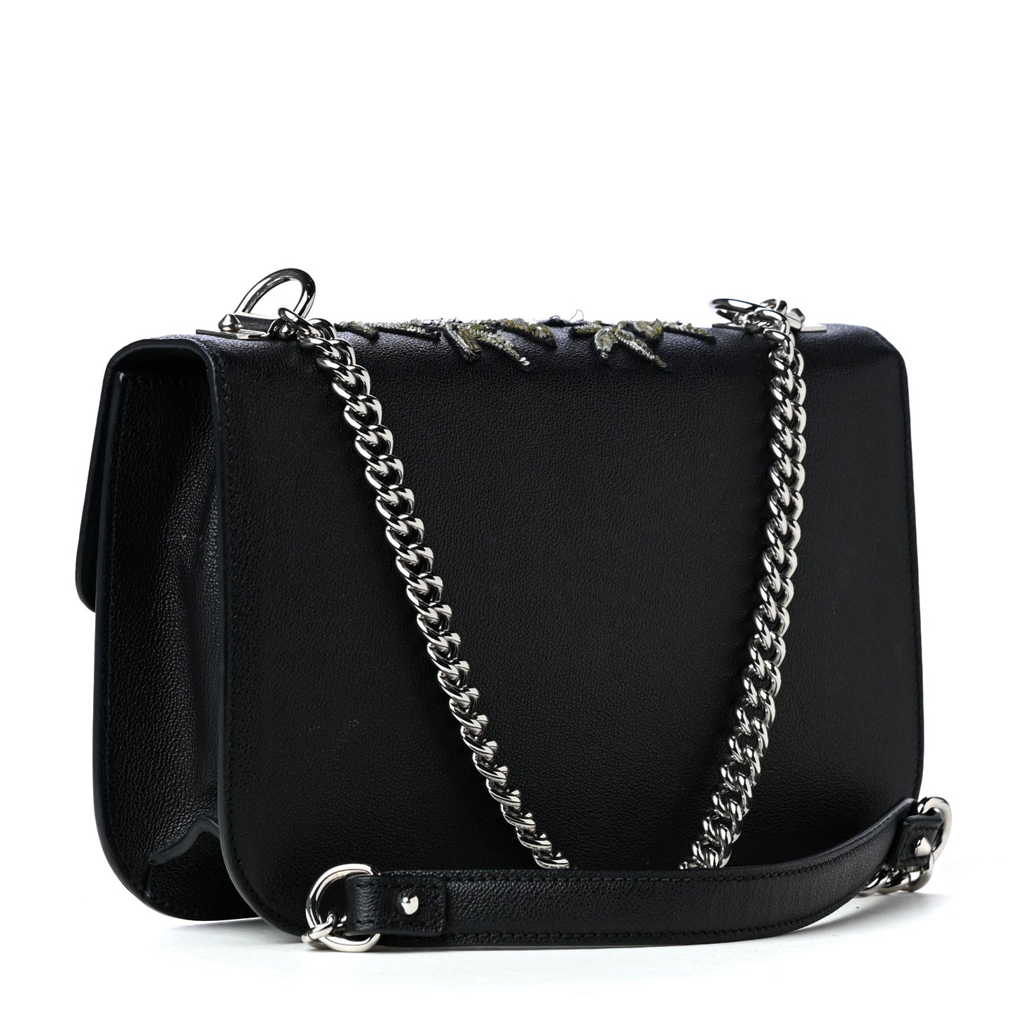 Nappa Floral Embroidered Insignia Flap Black Multicolor