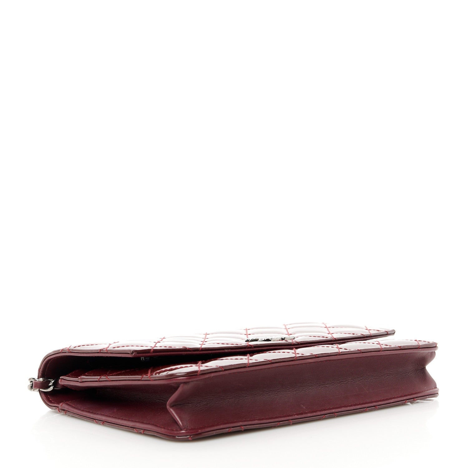Chanel Patent Quilted Brilliant Wallet On Chain WOC Dark Burgundy 4 of 11