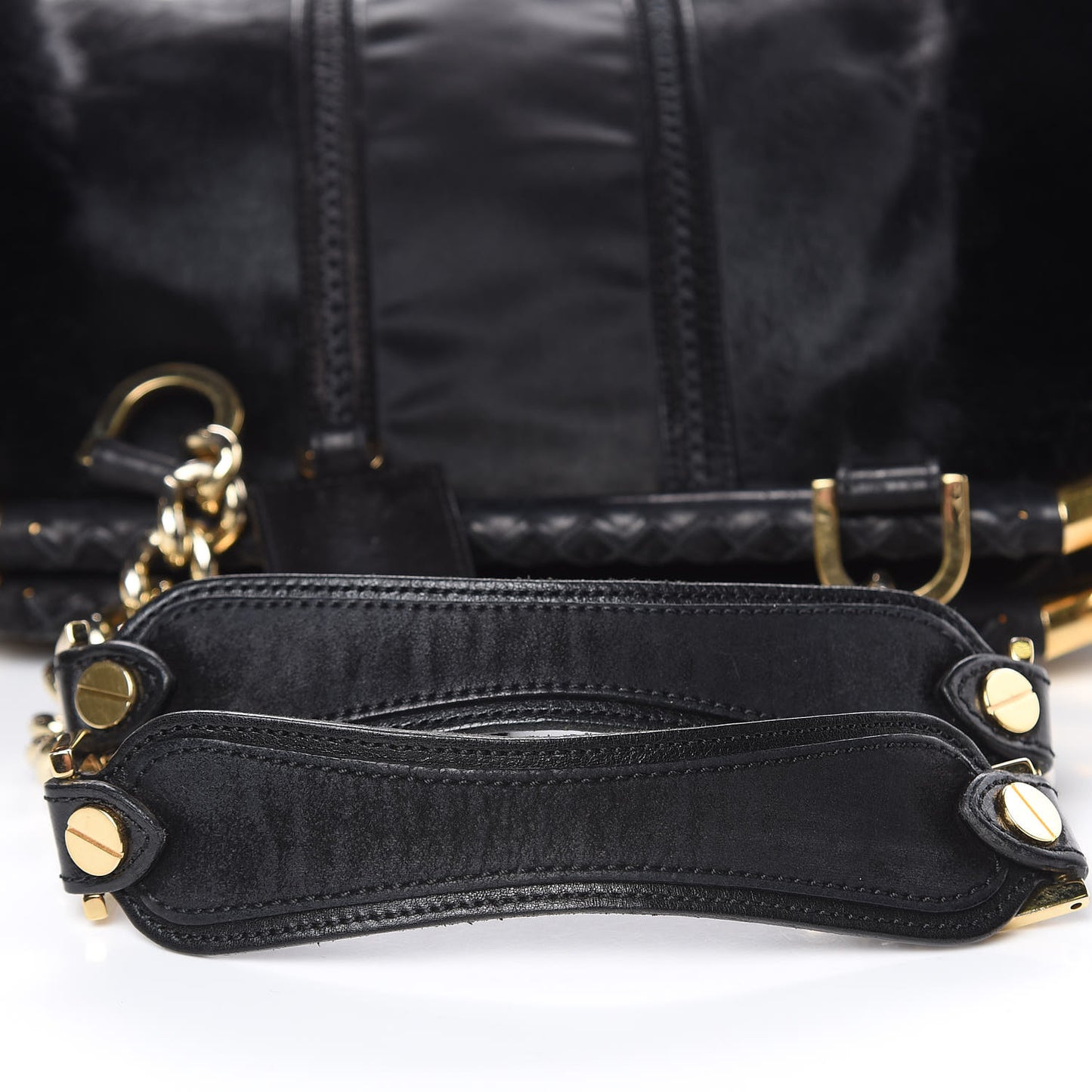 Fur Satin Chain Shoulder Bag Black