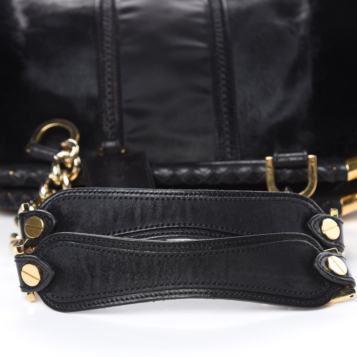 Versace Fur Satin Chain Shoulder Bag Black 7 of 15