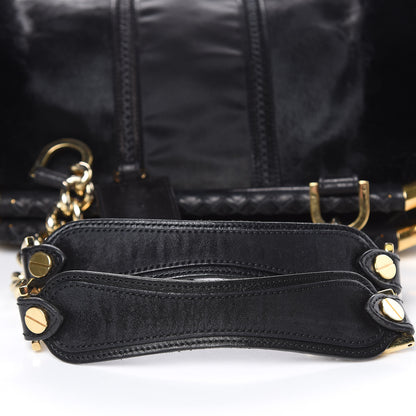 Versace Fur Satin Chain Shoulder Bag Black 7 of 15
