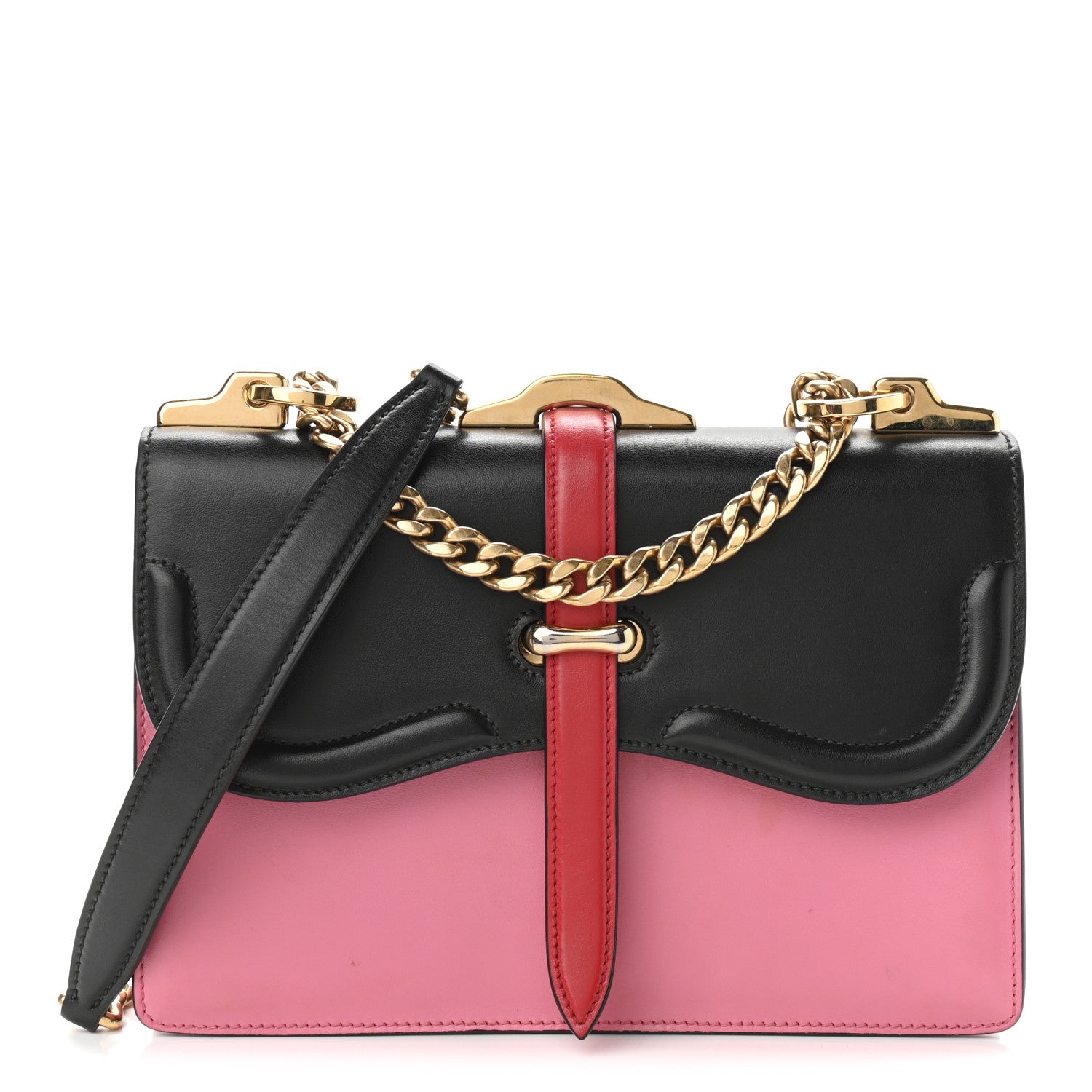 Prada City Calfskin Prada Belle Shoulder Bag Pink Black Red 1 of 13
