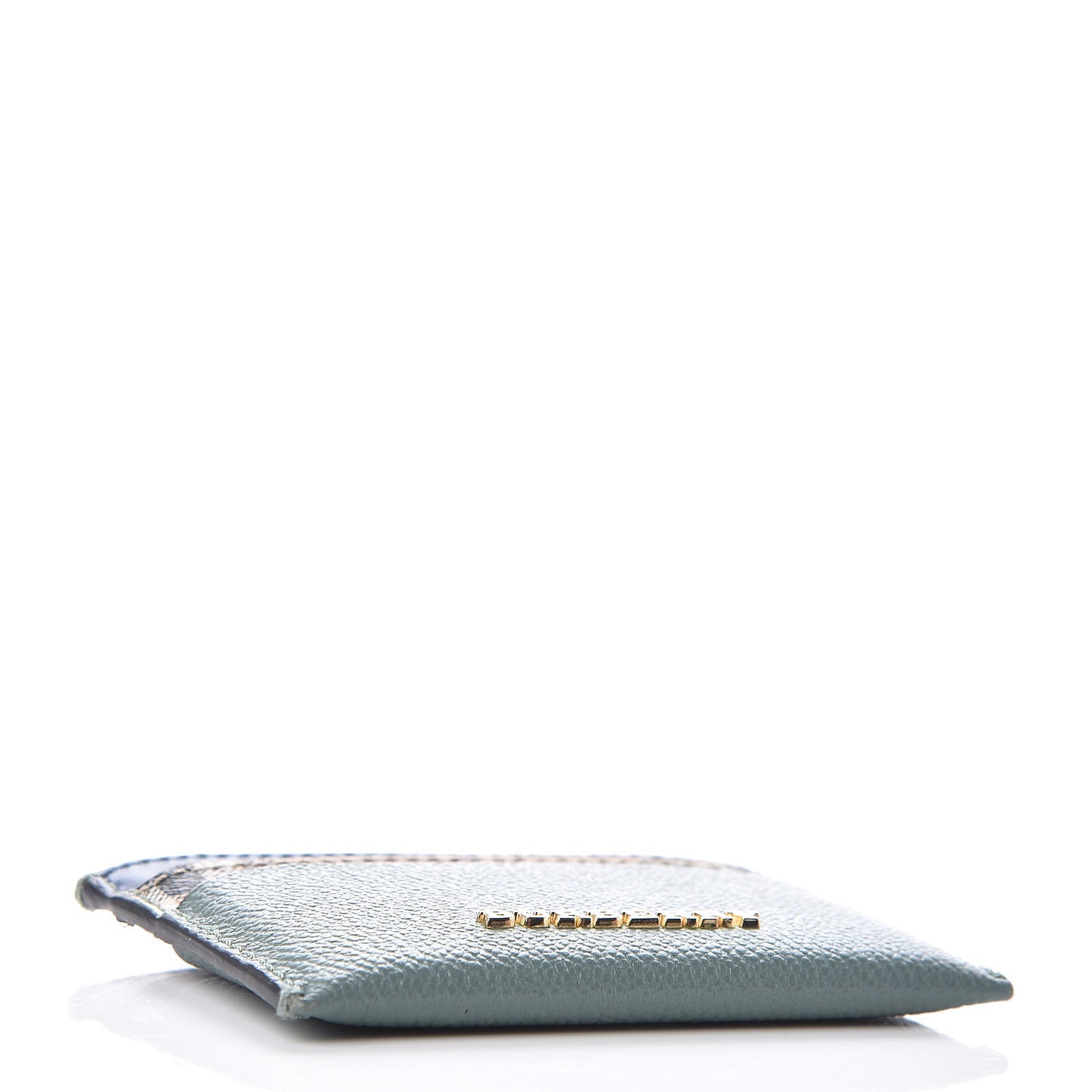 Soft Grain Calfskin Haymarket Check Izzy Card Case Celadon Blue