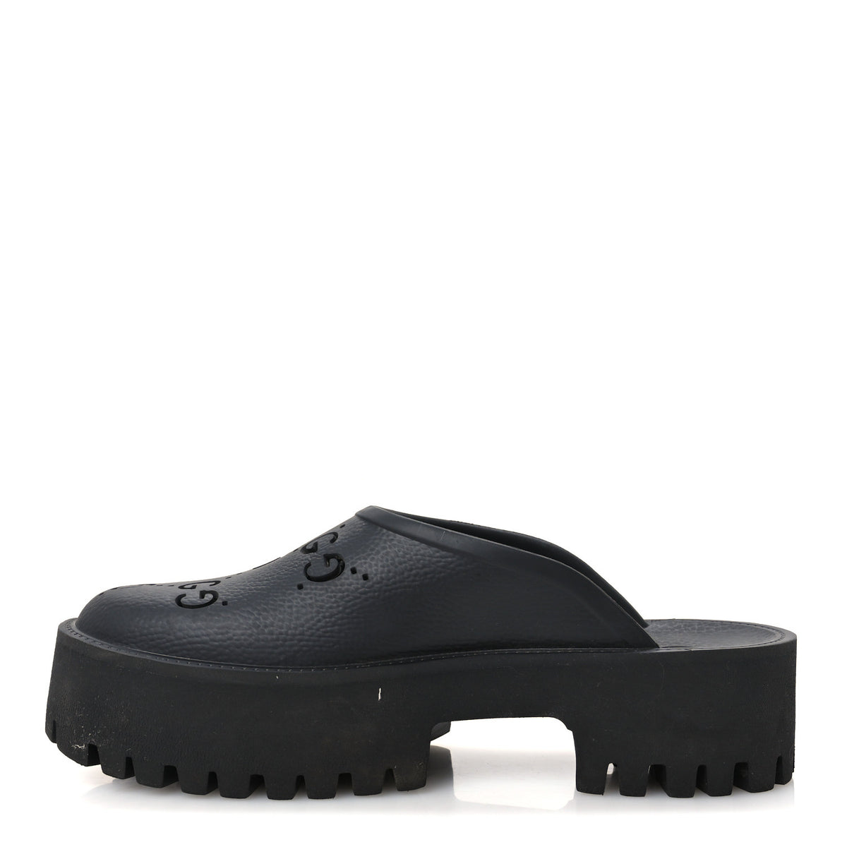 Gucci Rubber GG Monogram Perforated Elea Platform 55mm Lug Sole Sandals 41 Black 1 of 10