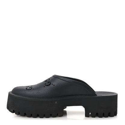 Gucci Rubber GG Monogram Perforated Elea Platform 55mm Lug Sole Sandals 41 Black 1 of 10