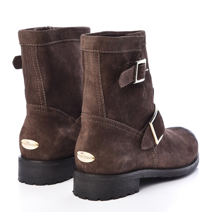 Jimmy Choo Distressed Waxed Suede Youth Biker Boots 37 Brown 4 of 10