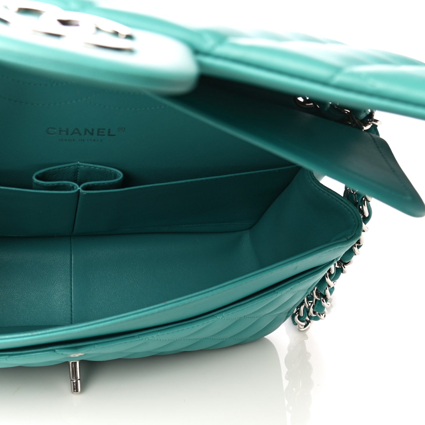 Lambskin Quilted Jumbo Double Flap Turquoise